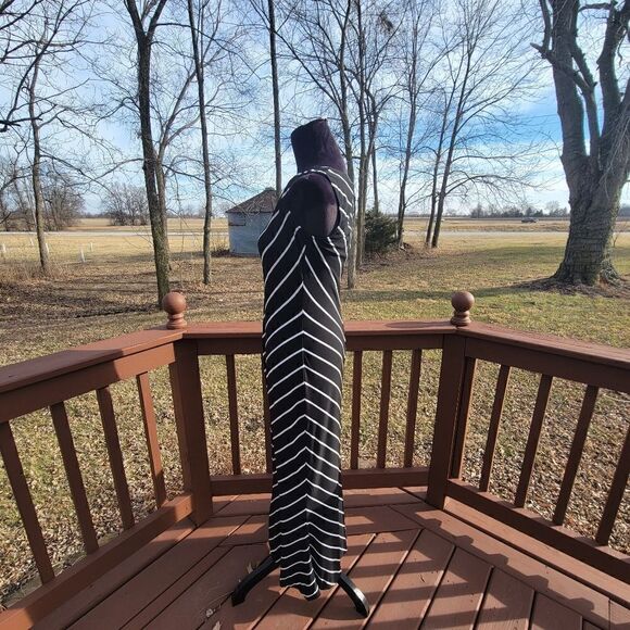 Shape Fx Black White Striped Sleeveless V-Neck Body Hugging Dress Size M - Picture 5 of 14